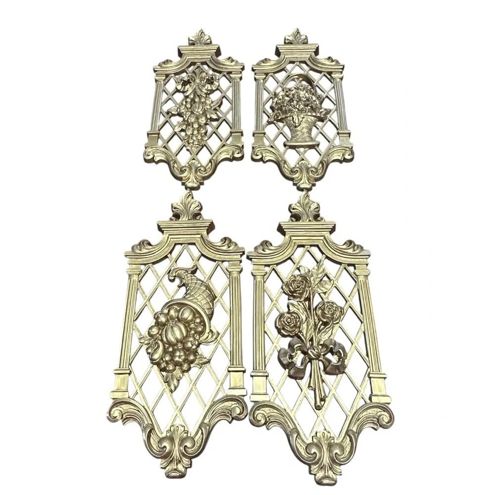 Vintage 1971 Dart Gold Wall Plaques Hollywood Regency Set of‎ 4